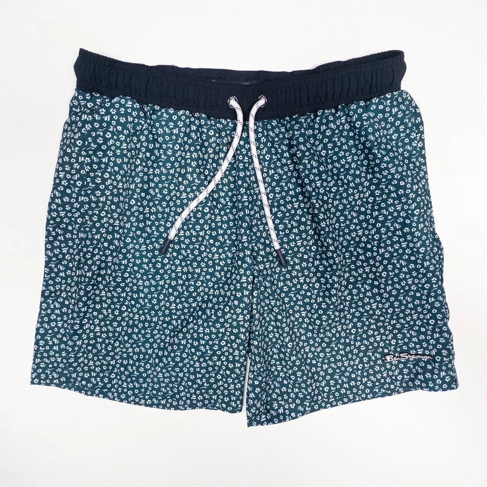 Ben Sherman Floral Swim Trunks Elastic‎ Mesh Liner Waistband Drawstring Mens M